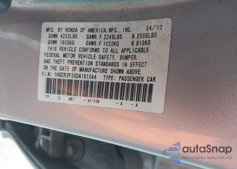 2013 Honda Accord Lx z USA, uszkodzony, nr VIN 1HGCR2F3XDA181044